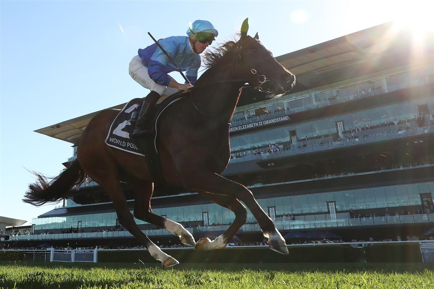 SYDNEY, AUSTRALIA - AUGUST 22: James McDonald  riding Pembrey win Race 7 HKJC World Pool Silver Shadow Stakes during Sydney Racing at Royal Randwick Racecourse on August 22, 2026 in Sydney, Australia. (Photo by Jeremy Ng/Getty Images)