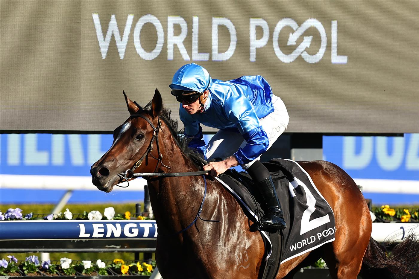 SYDNEY, AUSTRALIA - AUGUST 22: James McDonald  riding Pembrey win Race 7 HKJC World Pool Silver Shadow Stakes during Sydney Racing at Royal Randwick Racecourse on August 22, 2026 in Sydney, Australia. (Photo by Jeremy Ng/Getty Images)