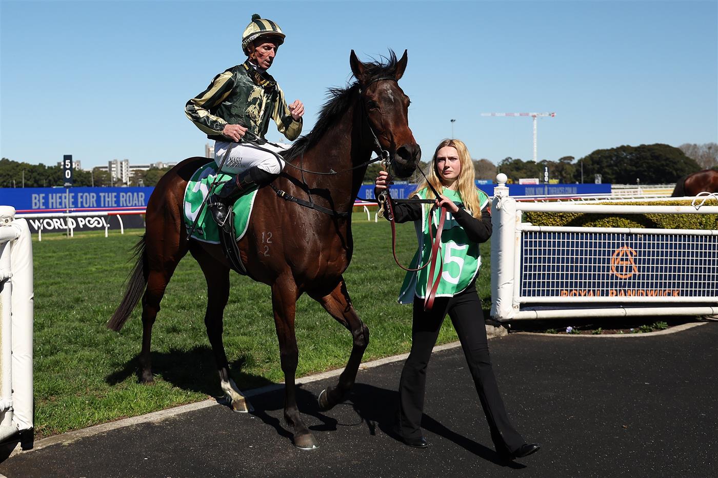 SYDNEY, AUSTRALIA - AUGUST 22: Nash Rawiller riding Mrs Goldberg win Race 2 Buy Your Kosciuszko Tickets At TAB Highway Handicap during Sydney Racing at Royal Randwick Racecourse on August 22, 2026 in Sydney, Australia. (Photo by Jeremy Ng/Getty Images)