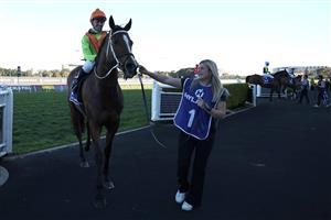 SYDNEY, AUSTRALIA - AUGUST 22: Ben Thompson  riding Midnight In Tokyo win Race 8 Hyland Race Colours Show County Quality during Sydney Racing at Royal Randwick Racecourse on August 22, 2026 in Sydney, Australia. (Photo by Jeremy Ng/Getty Images)