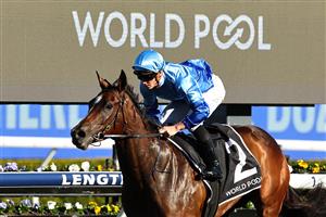 SYDNEY, AUSTRALIA - AUGUST 22: James McDonald  riding Pembrey win Race 7 HKJC World Pool Silver Shadow Stakes during Sydney Racing at Royal Randwick Racecourse on August 22, 2026 in Sydney, Australia. (Photo by Jeremy Ng/Getty Images)