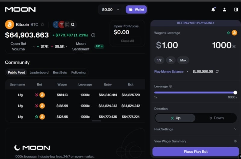 Moon.com Bets Interface Moon.com Bets Interface