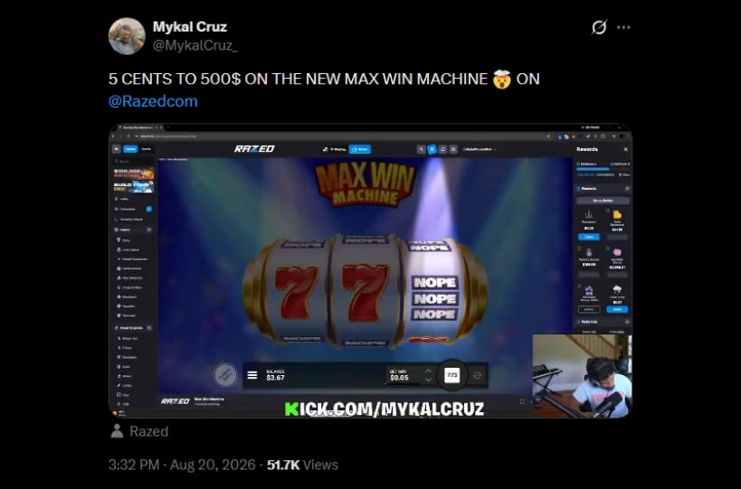 Twitter Mykal Cruz Max Win Machine