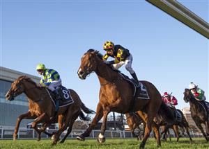 MELBOURNE, AUSTRALIA - AUGUST 28: Brett Prebble riding Behemoth defeats Linda Meech riding Beau Rossa (L) in Race 8, the Moet & Chandon Memsie Stakes, during Melbourne Racing at Caulfield Racecourse on August 28, 2021 in Melbourne, Australia. (Photo by Vince Caligiuri/Getty Images)