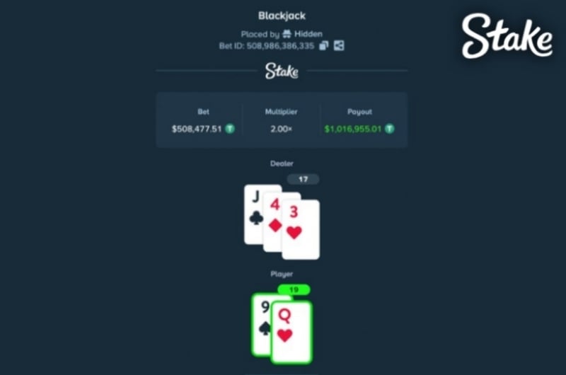 1m Stake Blackjack Win