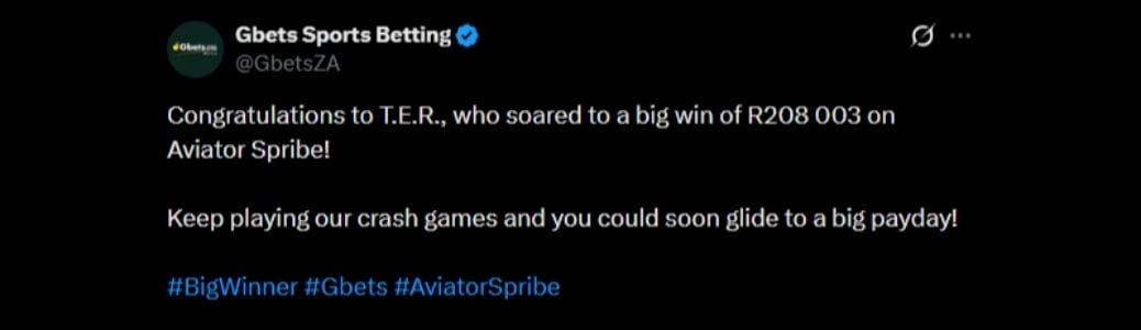 Twitter 208K Gbets Aviator Win