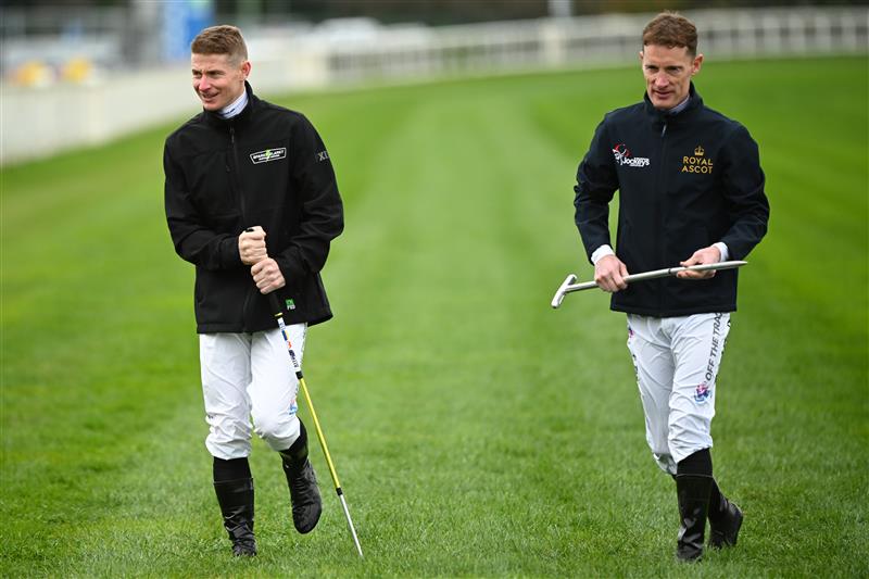 MELBOURNE, AUSTRALIA - AUGUST 29: James McDonald and Mark Zahra are seen walking the track during Melbourne Racing at Caulfield Racecourse on August 29, 2026 in Melbourne, Australia. (Photo by Vince Caligiuri/Getty Images)