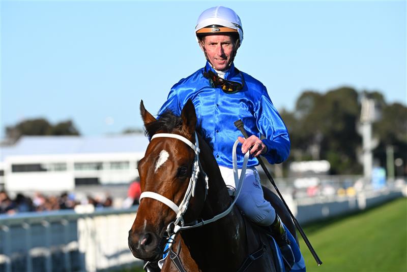 MELBOURNE, AUSTRALIA - AUGUST 29: Nash Rawiller riding Beiwacht after winning race 8, the Stow Storage Memsie Stakes during Melbourne Racing at Caulfield Racecourse on August 29, 2026 in Melbourne, Australia. (Photo by Vince Caligiuri/Getty Images)