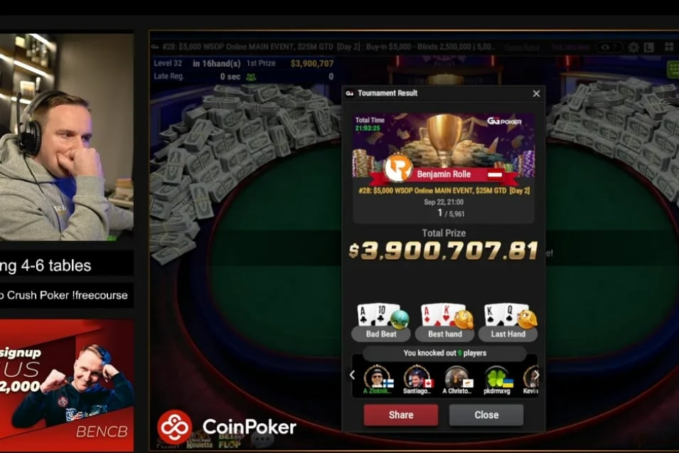 Benjamin Rolle at the WSOP Online ME 2025