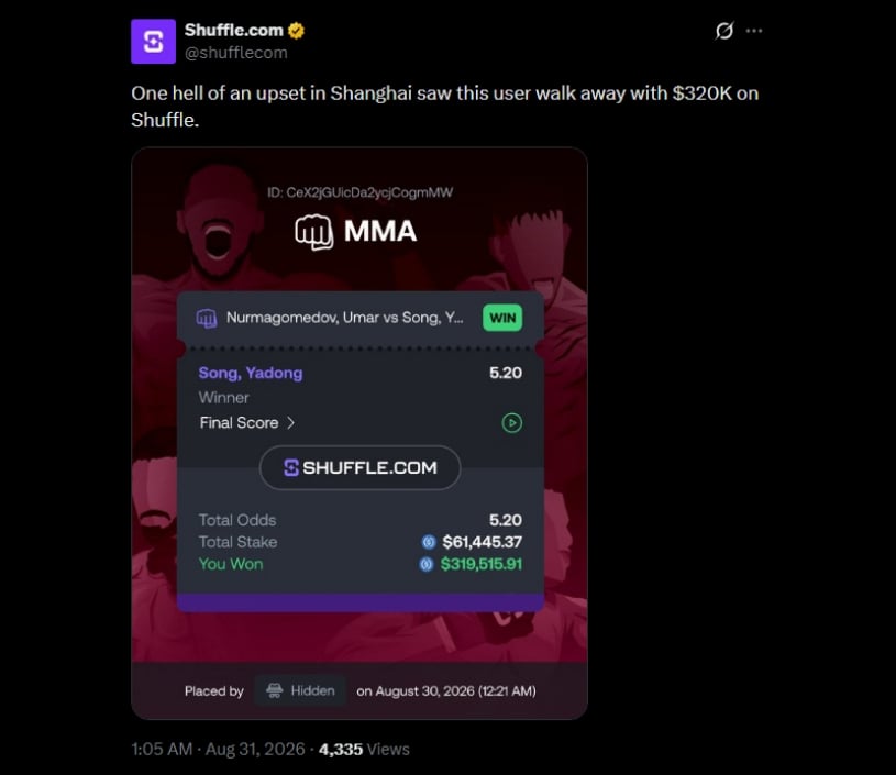 Twitter 319K Shuffle MMA Win