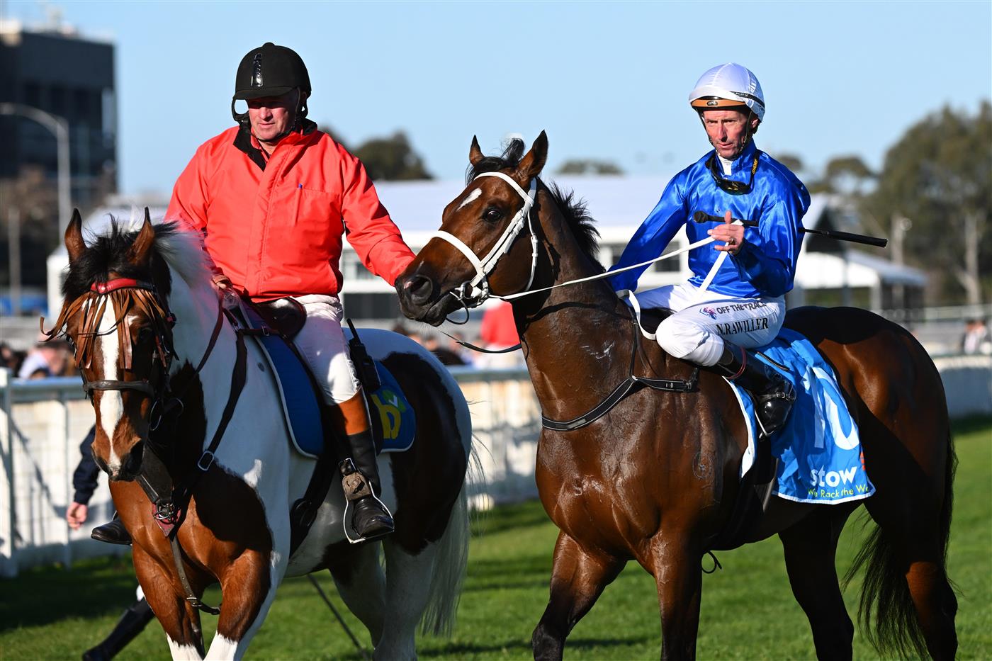 MELBOURNE, AUSTRALIA - AUGUST 29: Nash Rawiller riding Beiwacht after winning race 8, the Stow Storage Memsie Stakes during Melbourne Racing at Caulfield Racecourse on August 29, 2026 in Melbourne, Australia. (Photo by Vince Caligiuri/Getty Images)