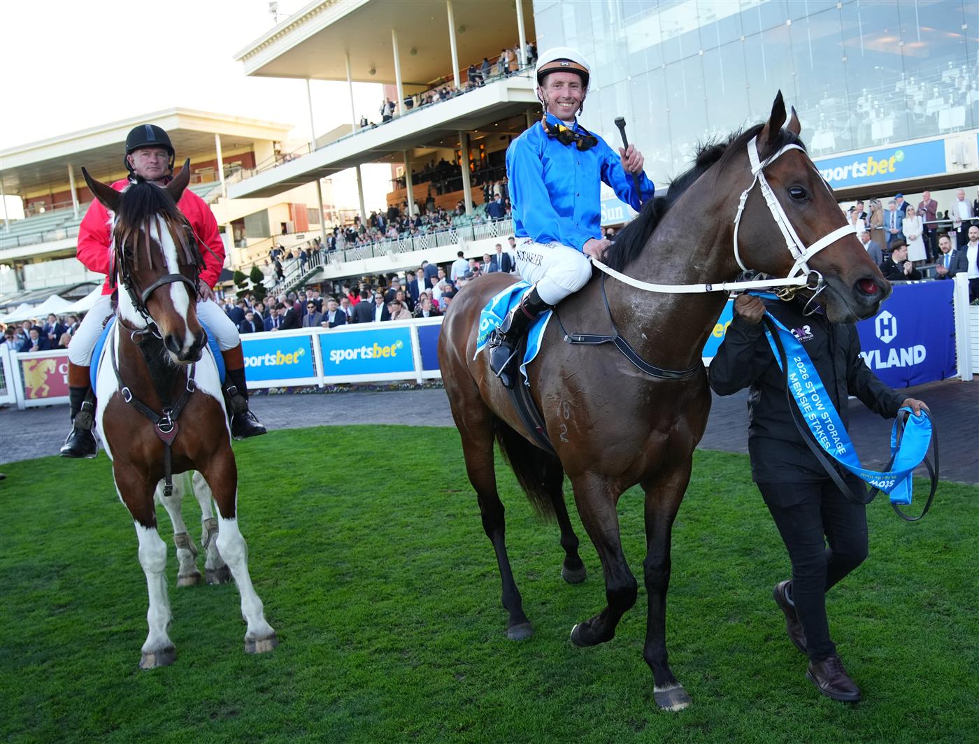 MELBOURNE, AUSTRALIA - AUGUST 29: Nash Rawiller riding Beiwacht after winning race 8, the Stow Storage Memsie Stakes during Melbourne Racing at Caulfield Racecourse on August 29, 2026 in Melbourne, Australia. (Photo by Vince Caligiuri/Getty Images)