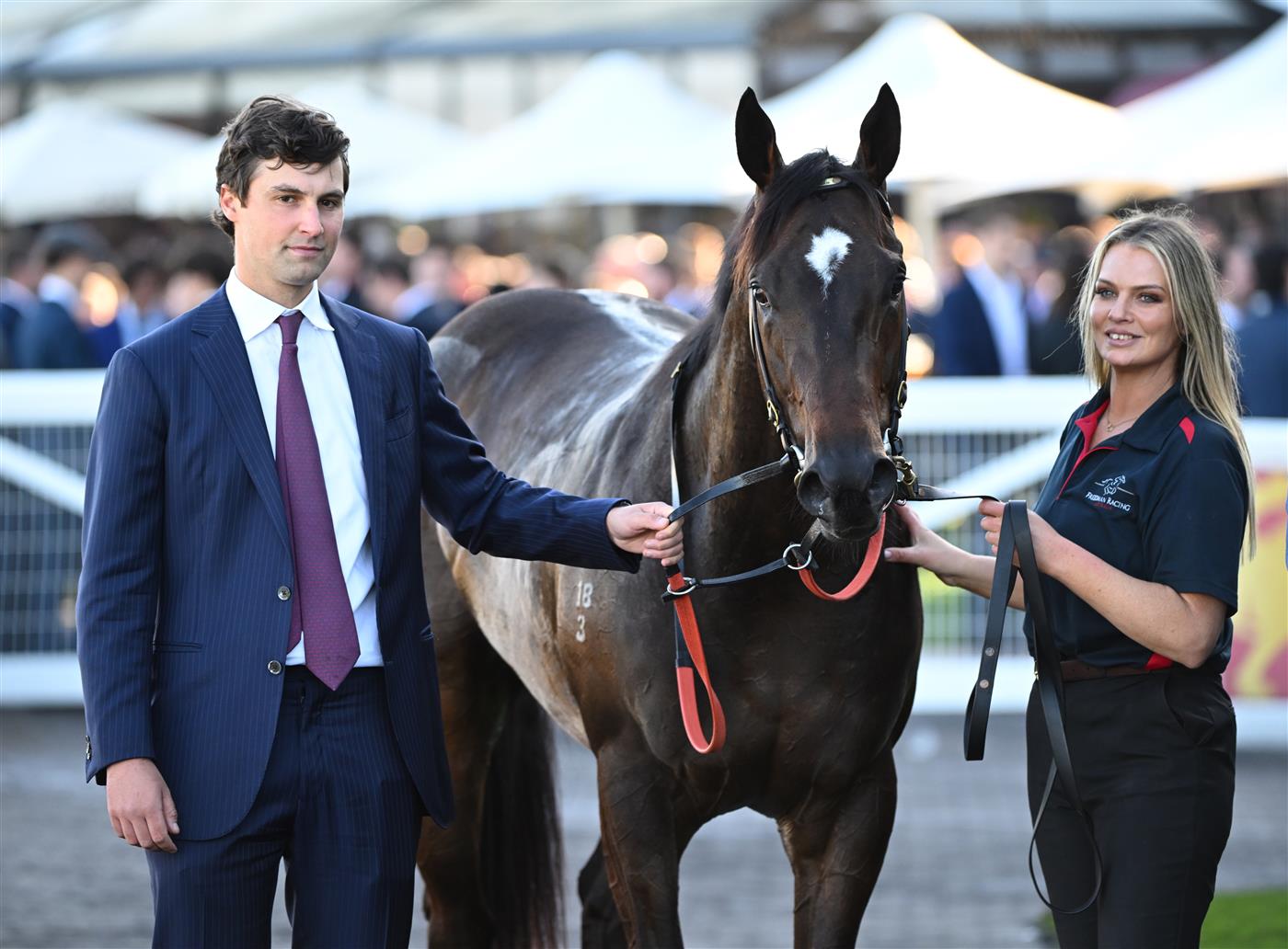 MELBOURNE, AUSTRALIA - AUGUST 29: Trainer Sam Freedman poses with American Eagle after winning race 7, the Ive > Mcneil Stakes during Melbourne Racing at Caulfield Racecourse on August 29, 2026 in Melbourne, Australia. (Photo by Vince Caligiuri/Getty Images)