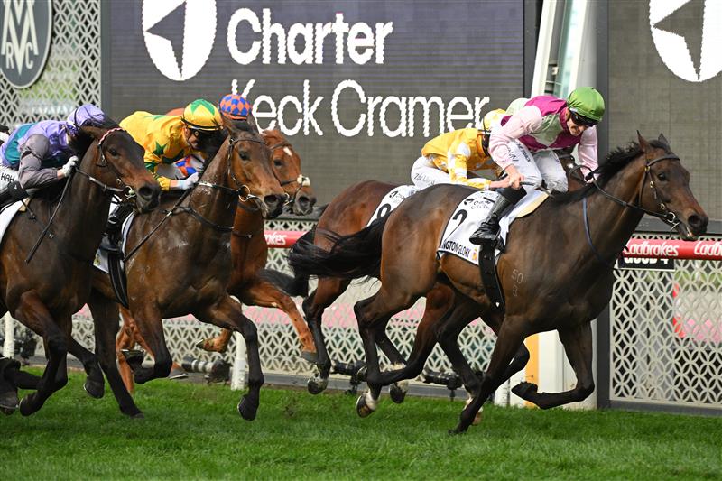 MELBOURNE, AUSTRALIA - SEPTEMBER 07: Ethan Brown riding Mornington Glory winning Race 9, the Charter Keck Cramer Moir Stakes - Betting Odds during Melbourne Racing at Moonee Valley Racecourse on September 07, 2024 in Melbourne, Australia. (Photo by Vince Caligiuri/Getty Images)