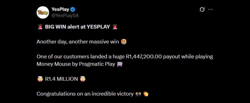 Twitter 1447K YesPlay Slot Win