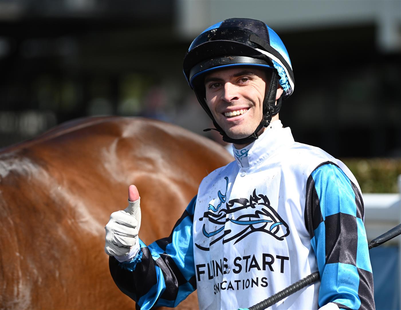 MELBOURNE, AUSTRALIA - SEPTEMBER 05: Jett Stanley after riding Behaviour to win race 3, the Edsa Group Handicap during Melbourne Racing at Sandown Racecourse on September 05, 2026 in Melbourne, Australia. (Photo by Vince Caligiuri/Getty Images)