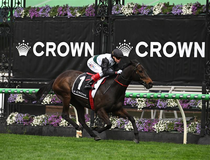 MELBOURNE, AUSTRALIA - SEPTEMBER 13: Craig Williams riding Mr Brightside winning Race 8, the Crown Makybe Diva Stakes during Melbourne Racing at Flemington Racecourse on September 13, 2025 in Melbourne, Australia. (Photo by Vince Caligiuri/Getty Images)