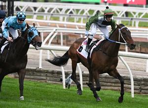 MELBOURNE, AUSTRALIA - SEPTEMBER 11: Brett Prebble riding Incentivise winning Race 8, the Pfd Food Services Makybe Diva Stakes, during Melbourne Racing at Flemington Racecourse on September 11, 2021 in Melbourne, Australia. (Photo by Vince Caligiuri/Getty Images)