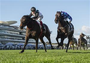 MELBOURNE, AUSTRALIA - SEPTEMBER 14: Craig Williams riding Mr Brightside defeats Declan Bates riding Pride of Jenni in Race 8, the Crown Makybe Diva Stakes - Betting Odds, during Melbourne Racing at Flemington Racecourse on September 14, 2024 in Melbourne, Australia. (Photo by Vince Caligiuri/Getty Images)