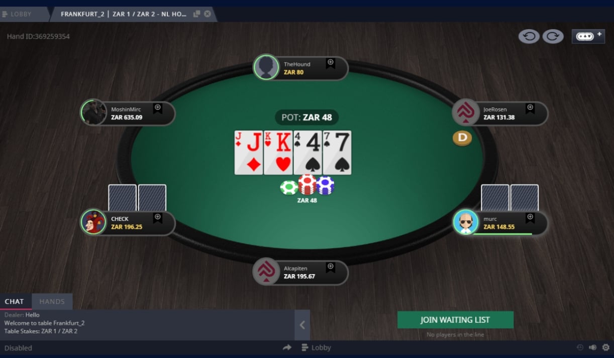Pokerbet NLHE cash game table Pokerbet NLHE cash game table