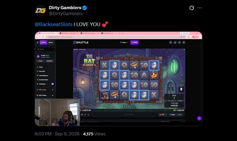 Twitter DirtyGamblers Shuffle Slot Win