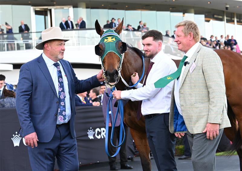 MELBOURNE, AUSTRALIA - SEPTEMBER 12: Trainer Peter Moody poses with Owner Fred Noffke after Sheza Alibi won race 8, the Crown Makybe Diva Stakes during Melbourne Racing at Flemington Racecourse on September 12, 2026 in Melbourne, Australia. (Photo by Vince Caligiuri/Getty Images)