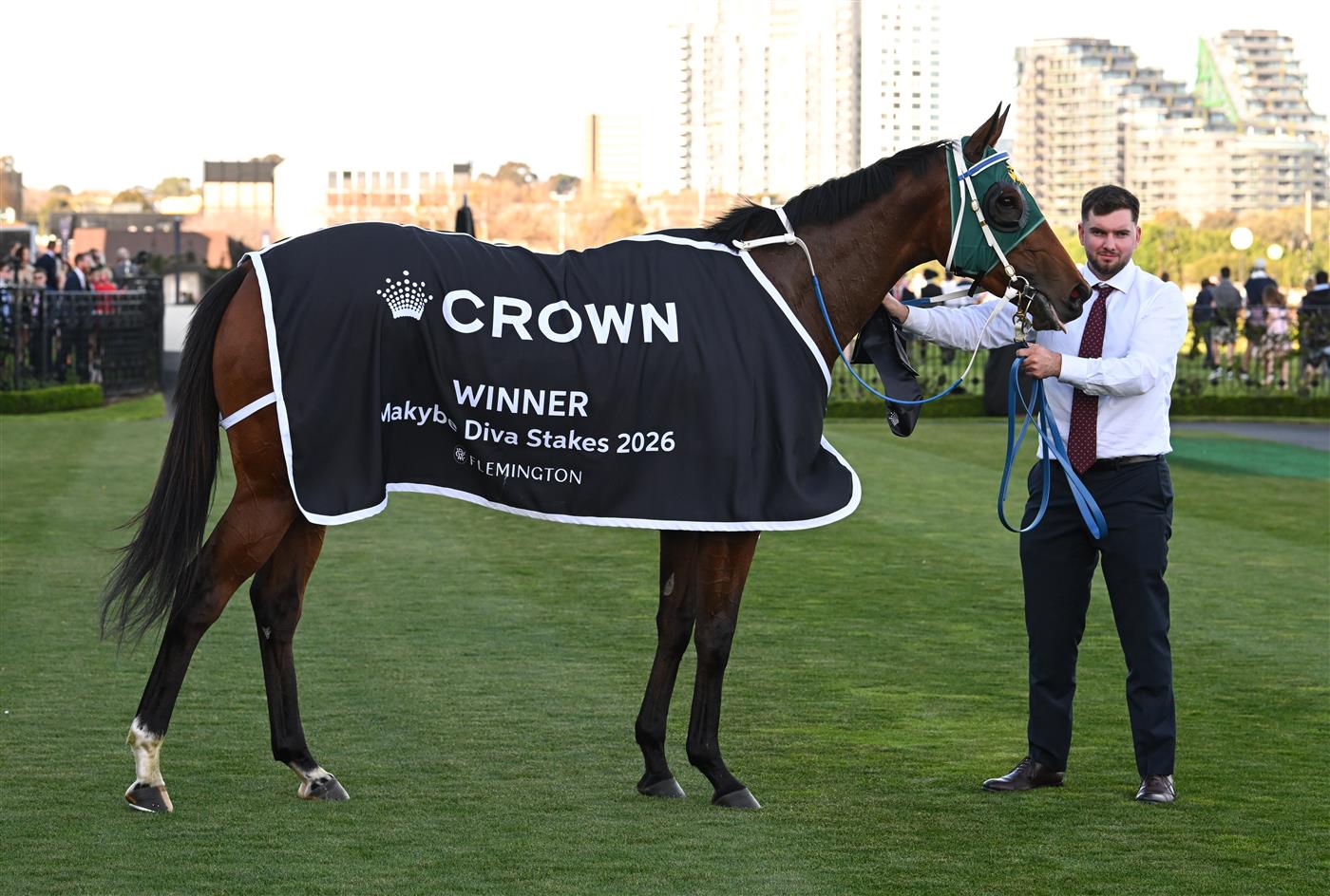 MELBOURNE, AUSTRALIA - SEPTEMBER 12: Sheza Alibi after winning race 8, the Crown Makybe Diva Stakes during Melbourne Racing at Flemington Racecourse on September 12, 2026 in Melbourne, Australia. (Photo by Vince Caligiuri/Getty Images)