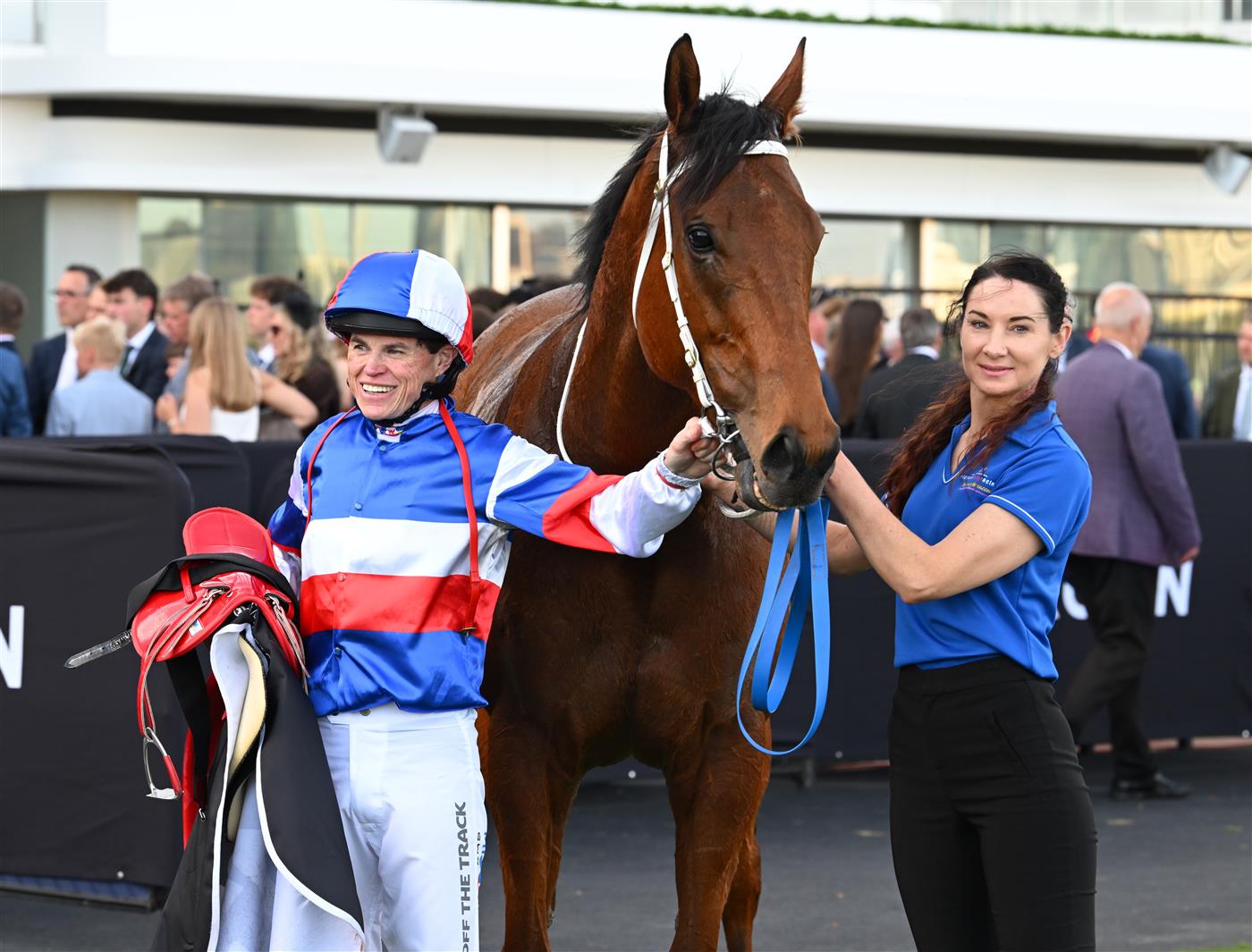MELBOURNE, AUSTRALIA - SEPTEMBER 12: Craig Williams poses with Losesomewinmore after winning race 7, the Hkjc World Pool Bobbie Lewis Quality during Melbourne Racing at Flemington Racecourse on September 12, 2026 in Melbourne, Australia. (Photo by Vince Caligiuri/Getty Images)