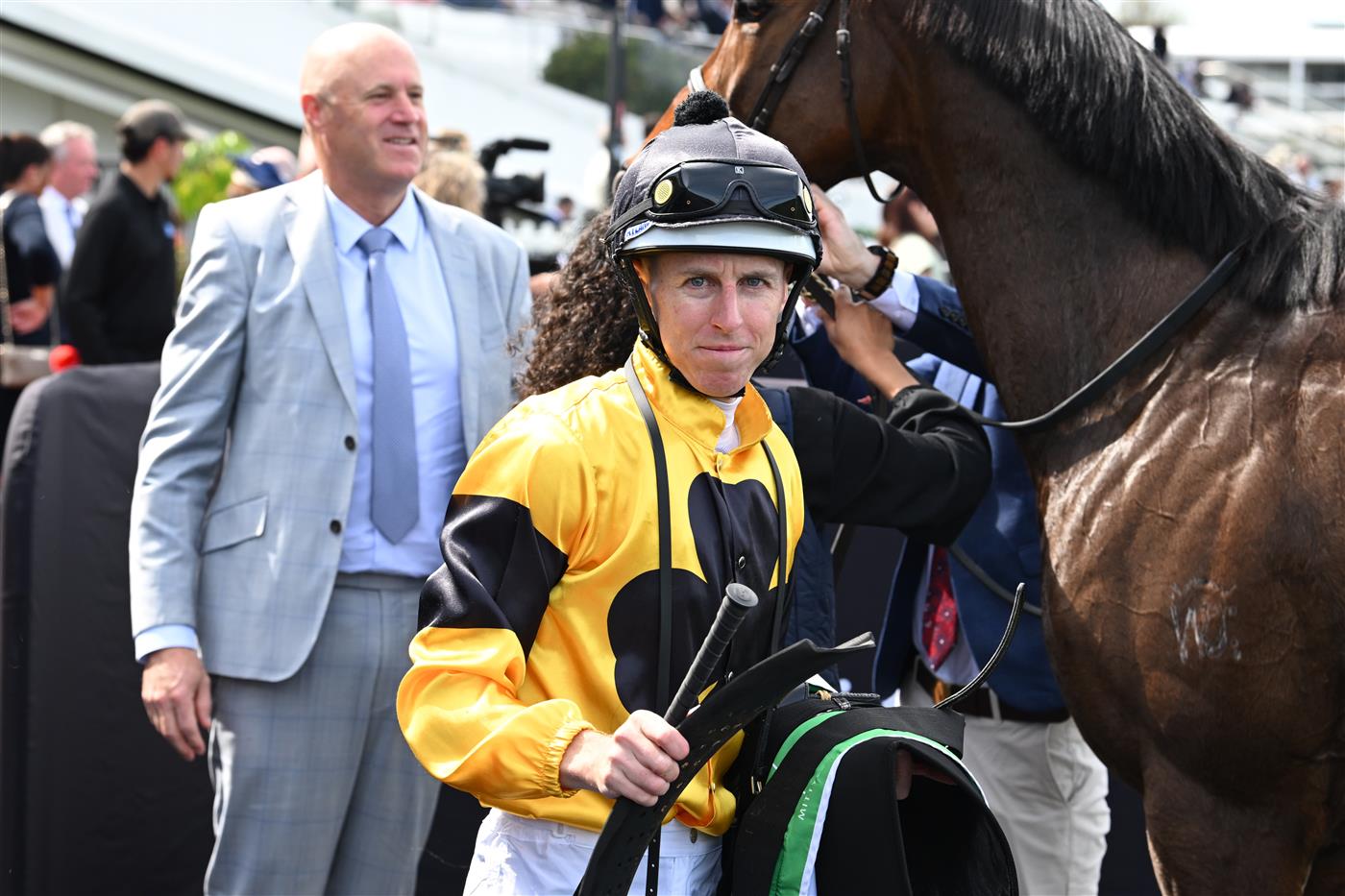 MELBOURNE, AUSTRALIA - SEPTEMBER 12: Damian Lane riding Jett Smash winning race 1, the TAB We're On Handicap during Melbourne Racing at Flemington Racecourse on September 12, 2026 in Melbourne, Australia. (Getty)