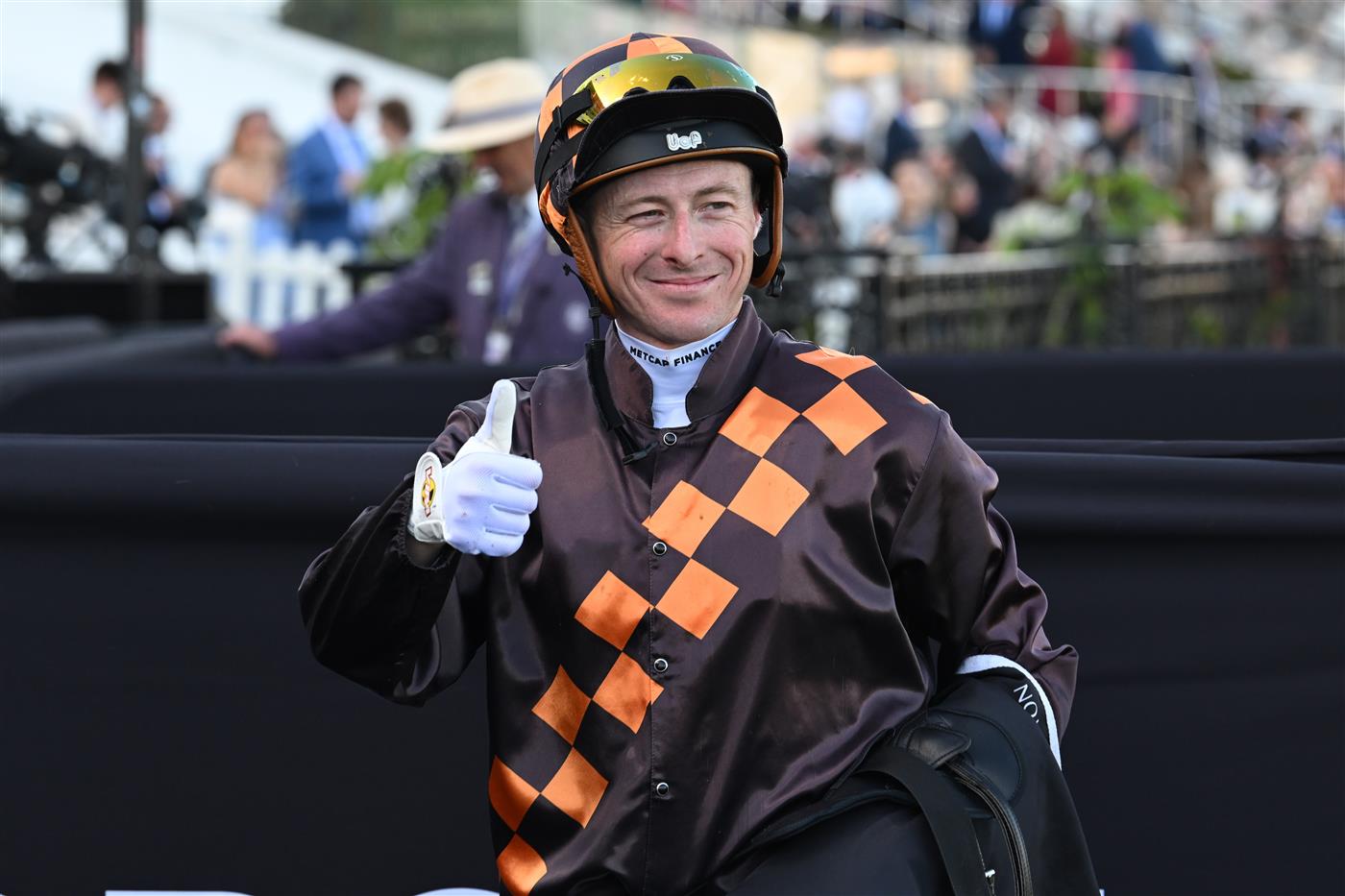 MELBOURNE, AUSTRALIA - SEPTEMBER 12: Harry Coffey after riding Shockletz to win race 5, the Lexus Archer Stakes during Melbourne Racing at Flemington Racecourse on September 12, 2026 in Melbourne, Australia. (Photo by Vince Caligiuri/Getty Images)
