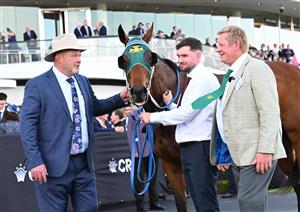 MELBOURNE, AUSTRALIA - SEPTEMBER 12: Trainer Peter Moody poses with Owner Fred Noffke after Sheza Alibi won race 8, the Crown Makybe Diva Stakes during Melbourne Racing at Flemington Racecourse on September 12, 2026 in Melbourne, Australia. (Photo by Vince Caligiuri/Getty Images)