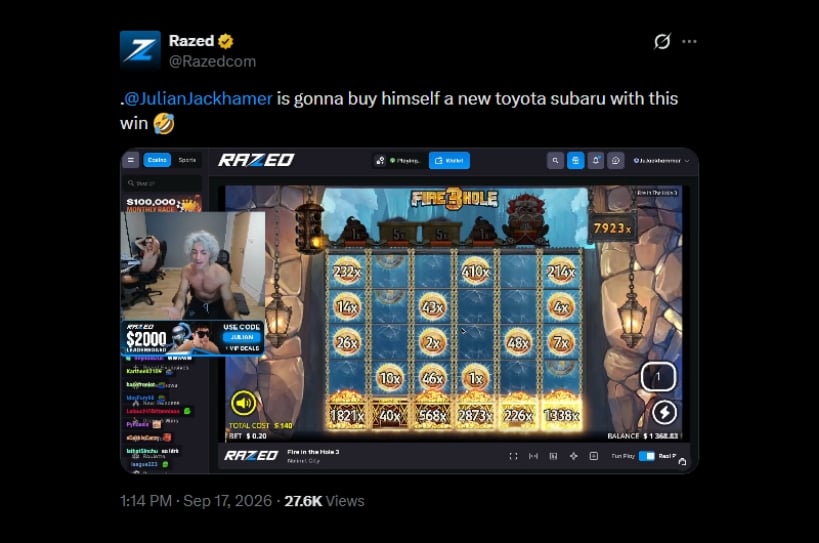 Twitter Julian Jackhammer Razed Slot Win