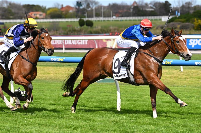 MELBOURNE, AUSTRALIA - SEPTEMBER 19: Ethan Brown riding Icelady winning race 4, the Manhari Thousand Guineas Prelude  during Melbourne Racing at Caulfield Racecourse on September 19, 2026 in Melbourne, Australia. (Photo by Vince Caligiuri/Getty Images)