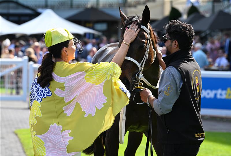 MELBOURNE, AUSTRALIA - SEPTEMBER 19: Trainer Natalie Young poses with Blind Raise after winning race 5, the Sportsbet Caulfield Guineas Prelude during Melbourne Racing at Caulfield Racecourse on September 19, 2026 in Melbourne, Australia. (Photo by Vince Caligiuri/Getty Images)
