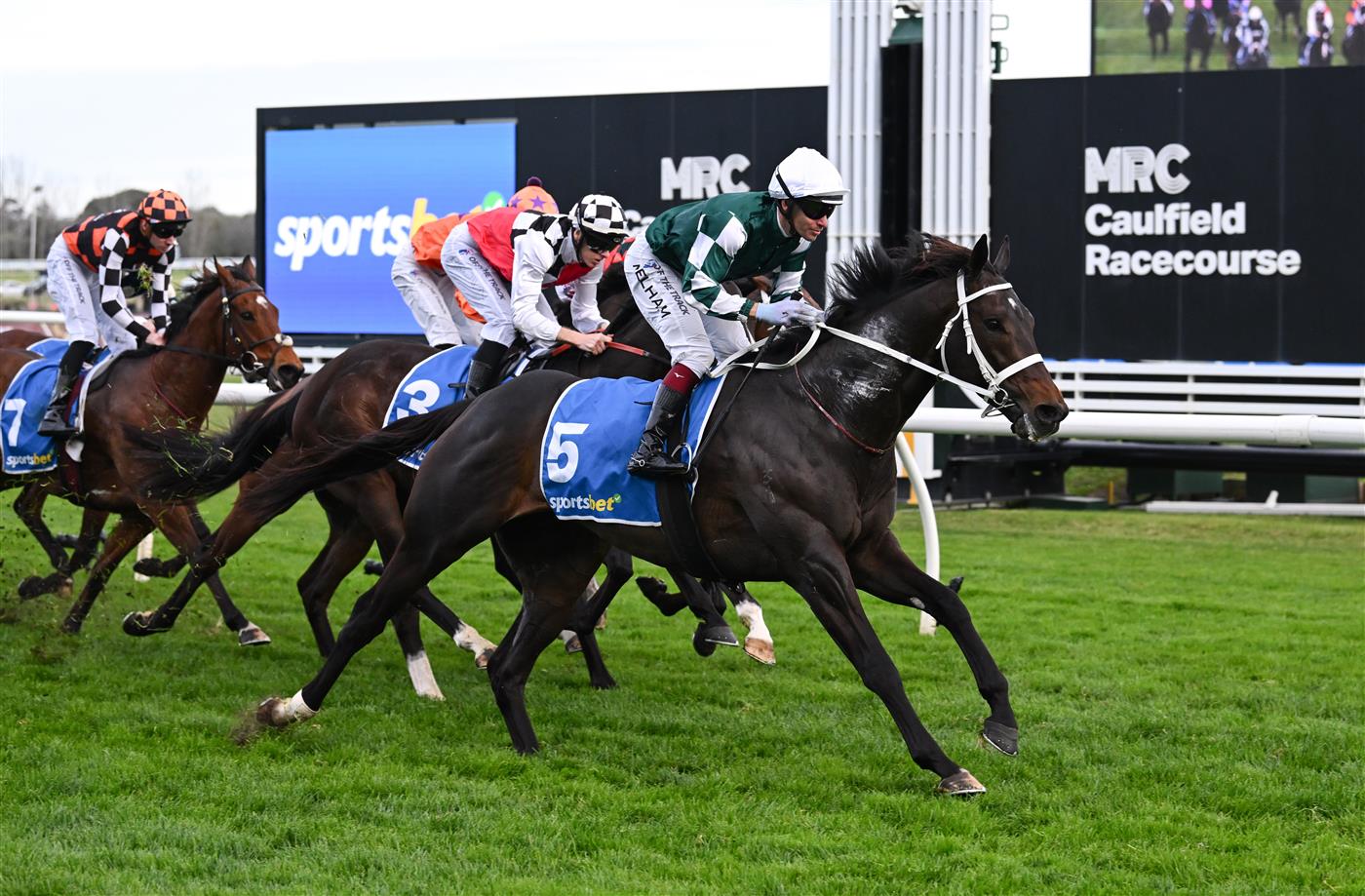 MELBOURNE, AUSTRALIA - SEPTEMBER 19: Ben Melham riding Angel Capital winning race 9, the Sportsbet Sir Rupert Clarke Stakes during Melbourne Racing at Caulfield Racecourse on September 19, 2026 in Melbourne, Australia. (Photo by Vince Caligiuri/Getty Images)