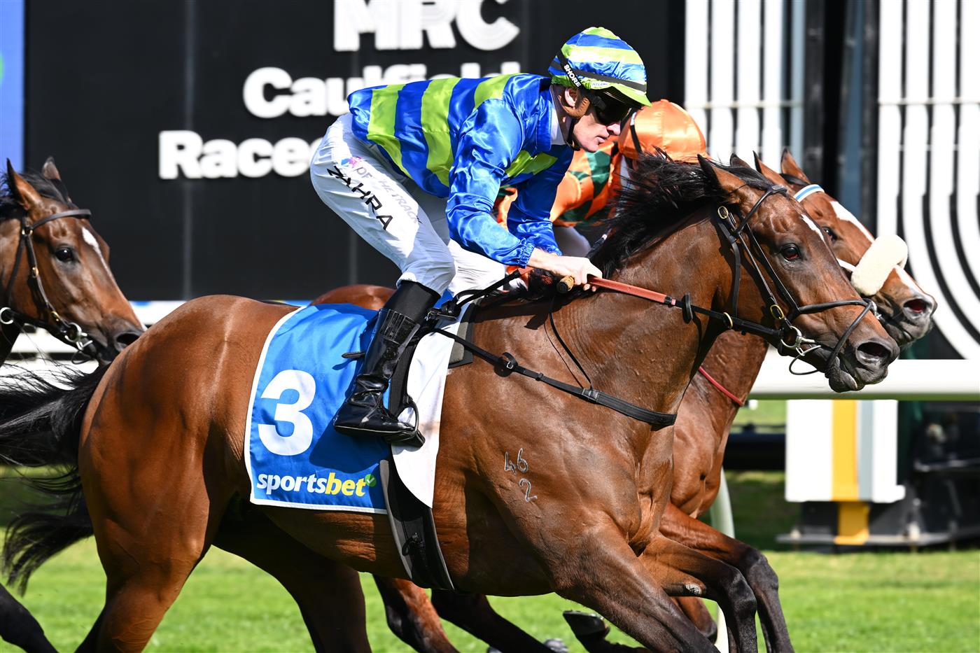 MELBOURNE, AUSTRALIA - SEPTEMBER 19: Mark Zahra riding Point Barrow defeats Ben Melham riding Bridal Waltz in race 6, the Sportsbet How Now Stakes during Melbourne Racing at Caulfield Racecourse on September 19, 2026 in Melbourne, Australia. (Photo by Vince Caligiuri/Getty Images)
