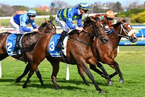 MELBOURNE, AUSTRALIA - SEPTEMBER 19: Mark Zahra riding Point Barrow defeats Ben Melham riding Bridal Waltz in race 6, the Sportsbet How Now Stakes during Melbourne Racing at Caulfield Racecourse on September 19, 2026 in Melbourne, Australia. (Photo by Vince Caligiuri/Getty Images)