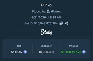 1M Stake Plinko Win2