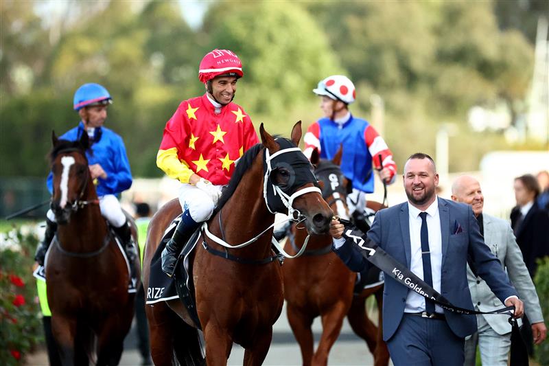 SYDNEY, AUSTRALIA - SEPTEMBER 23: Joao Moreira riding Militarize wins Race 8 KIA Golden Rose during "Kia Golden Rose Day" - Sydney Racing at Rosehill Gardens on September 23, 2023 in Sydney, Australia. (Photo by Jeremy Ng/Getty Images)