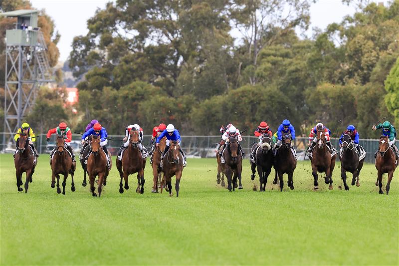 SYDNEY, AUSTRALIA - SEPTEMBER 24: Damian Lane (R) on  Jacquinot wins race 8 the Chandon Golden Rose Stakes during Sydney Racing at Rosehill Gardens on September 24, 2022 in Sydney, Australia. (Photo by Mark Evans/Getty Images)