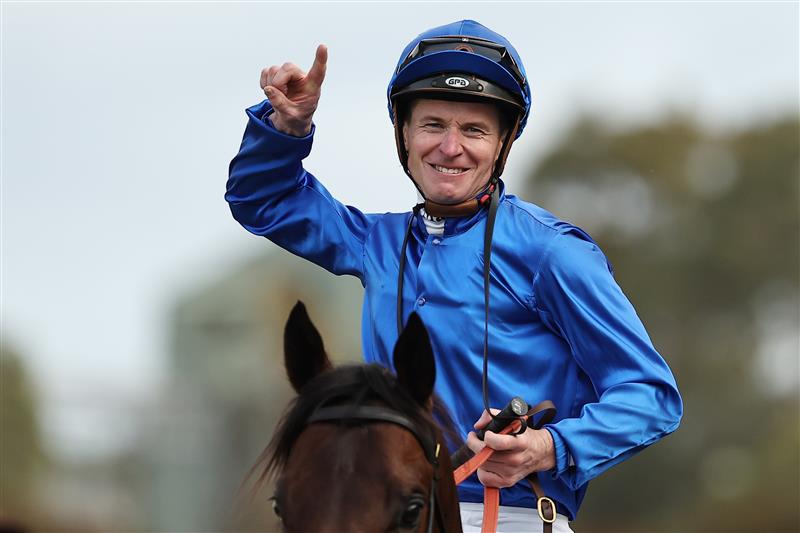 SYDNEY, AUSTRALIA - SEPTEMBER 28: James McDonald riding Broadsiding wins Race 8 James Squire Golden Rose during "Golden Rose Day" Sydney Racing at Rosehill Gardens on September 28, 2024 in Sydney, Australia. (Photo by Jeremy Ng/Getty Images)
