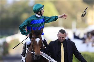 SYDNEY, AUSTRALIA - SEPTEMBER 24: Damian Lane on Jacquinot returns to scale after winning the Golden Rose during Sydney Racing at Royal Randwick Racecourse on September 24, 2022 in Sydney, Australia. (Photo by Mark Evans/Getty Images)