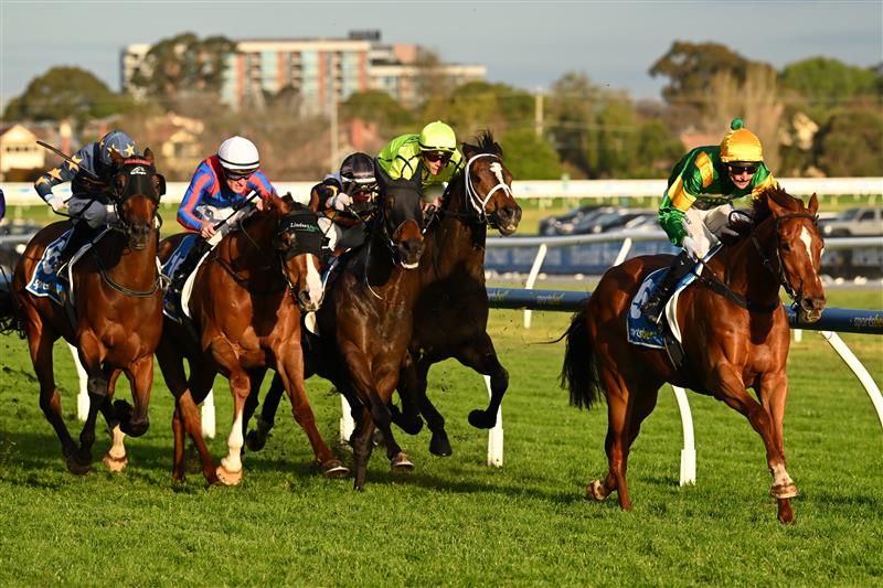 MELBOURNE, AUSTRALIA - SEPTEMBER 27: Jamie Mott riding Regal Zeus winning race 9, the Sportsbet Testa Rossa Stakes during Melbourne Racing at Caulfield Racecourse on September 27, 2026 in Melbourne, Australia. (Photo by Vince Caligiuri/Getty Images)