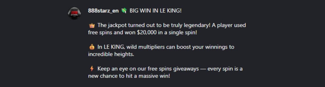Twitter Max Win in Le King at 888Starz