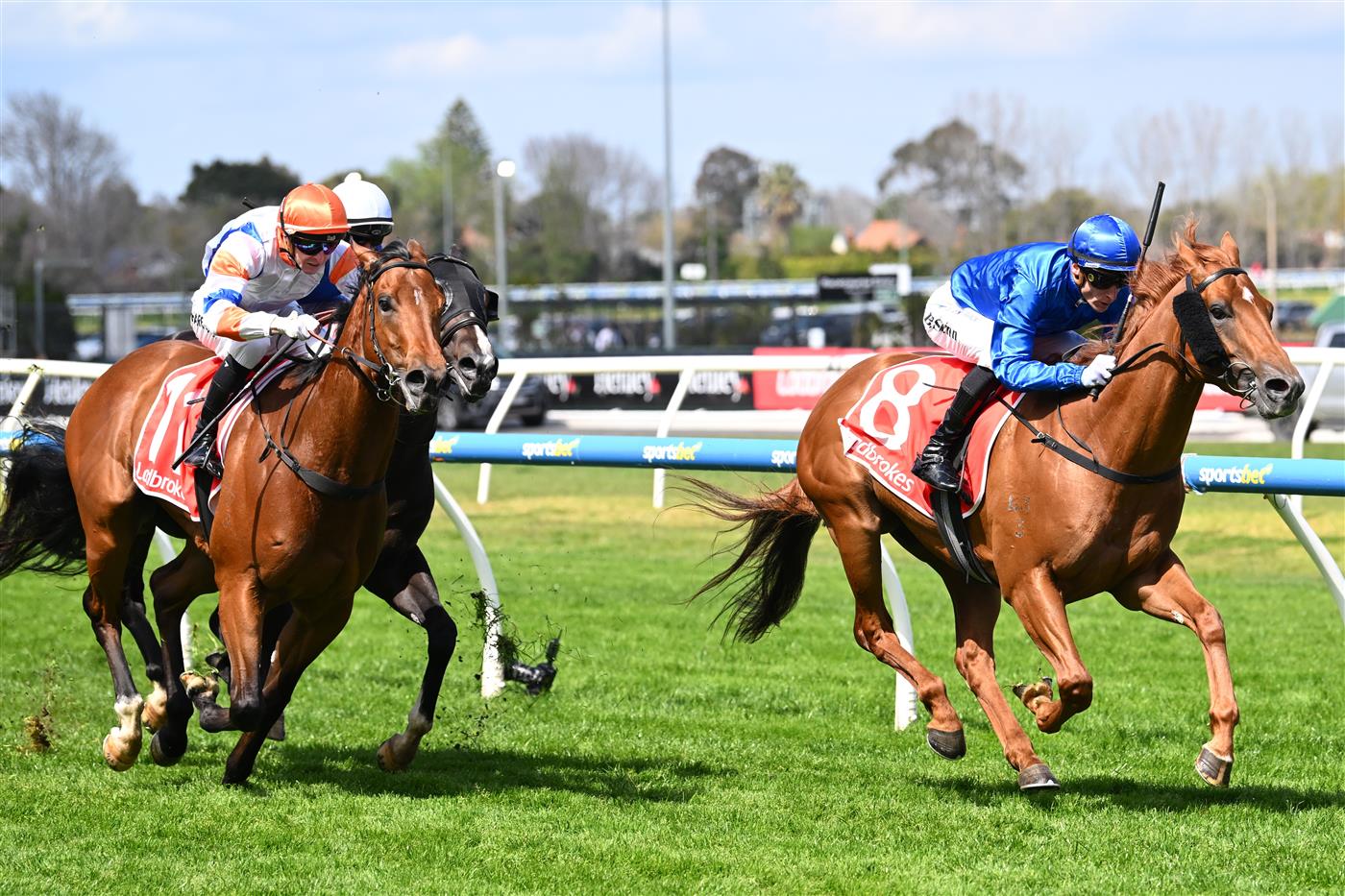 MELBOURNE, AUSTRALIA - SEPTEMBER 27: Blake Shinn riding Threads winning race 1, the Ladbrokes Brian Kruger Handicap during Melbourne Racing at Caulfield Racecourse on September 27, 2026 in Melbourne, Australia. (Photo by Vince Caligiuri/Getty Images)