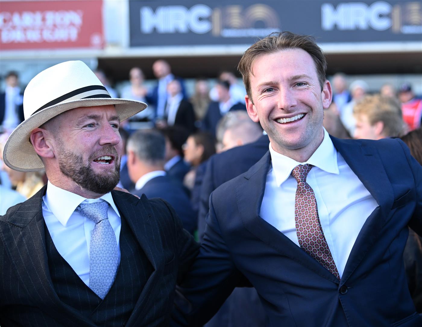 MELBOURNE, AUSTRALIA - SEPTEMBER 27: Ciaron Maher and Jack Turnbull react after Jimmysstar won race 8, the Ladbrokes Manikato Stakes  during Melbourne Racing at Caulfield Racecourse on September 27, 2026 in Melbourne, Australia. (Photo by Vince Caligiuri/Getty Images)