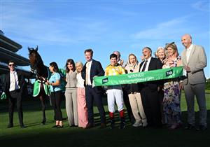 MELBOURNE, AUSTRALIA - OCTOBER 04: Craig Williams poses with Trainer Gai Waterhouse and connections after riding Sir Delius dismounts after winning Race 8, the Tab Turnbull Stakes  during Melbourne Racing at Flemington Racecourse on October 04, 2025 in Melbourne, Australia. (Photo by Vince Caligiuri/Getty Images)