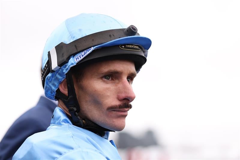 MELBOURNE, AUSTRALIA - OCTOBER 03: Jamie Mott rider of #7 Musandam looks on ahead of race 1, the Darley Maribyrnong Trial Stakes, during Turnbull Stakes Day at Flemington Racecourse on October 03, 2026 in Melbourne, Australia. (Photo by Robert Cianflone/Getty Images)