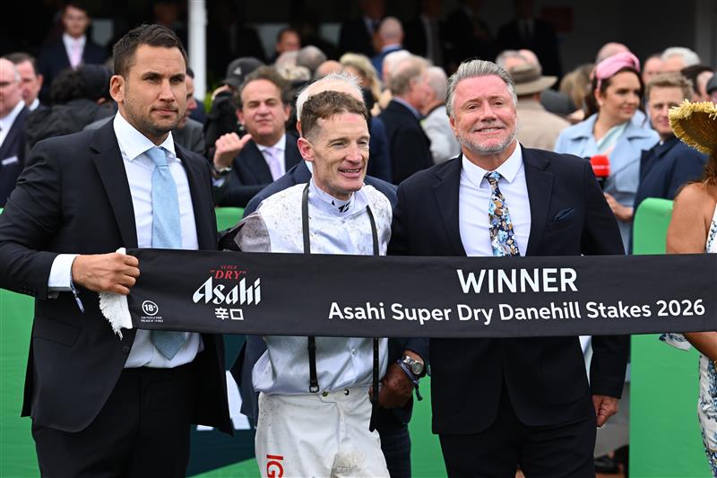 MELBOURNE, AUSTRALIA - OCTOBER 03: Mark Zahra after riding The Next Episode to win race 6, the Asahi Super Dry Danehill Stakes  during Turnbull Stakes Day at Flemington Racecourse on October 03, 2026 in Melbourne, Australia. (Photo by Vince Caligiuri/Getty Images)