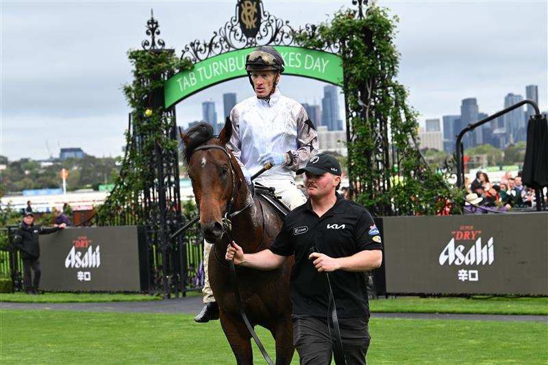 MELBOURNE, AUSTRALIA - OCTOBER 03: Mark Zahra riding The Next Episode after winnin race 6, the Asahi Super Dry Danehill Stakes  during Turnbull Stakes Day at Flemington Racecourse on October 03, 2026 in Melbourne, Australia. (Photo by Vince Caligiuri/Getty Images)